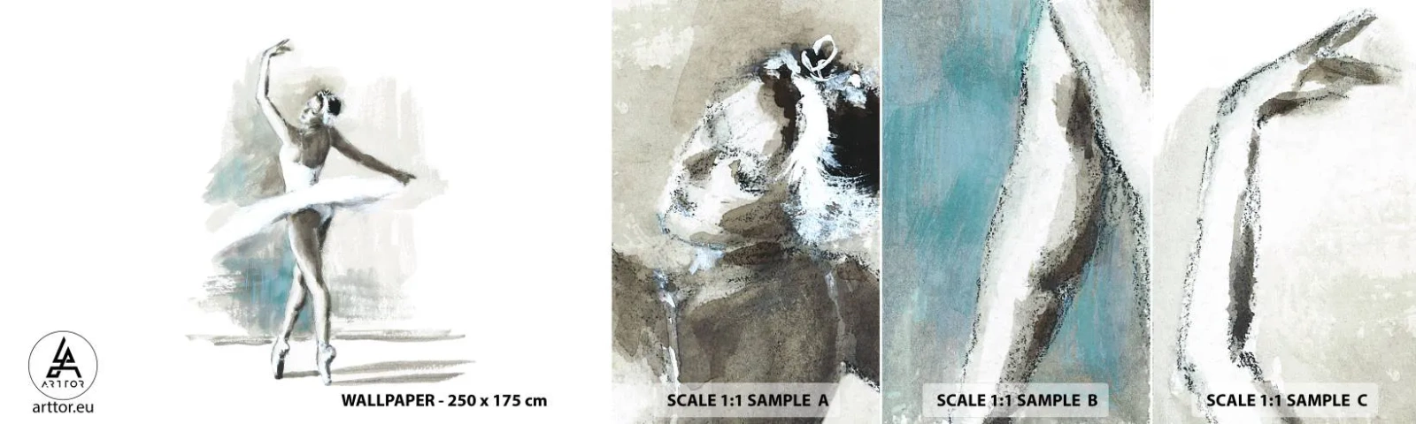 Prøve Fototapet Selvklæbende Deluxe Sticker - Fortryllet til en svane - Ballerina, Dans, Ballet - 100x30 cm