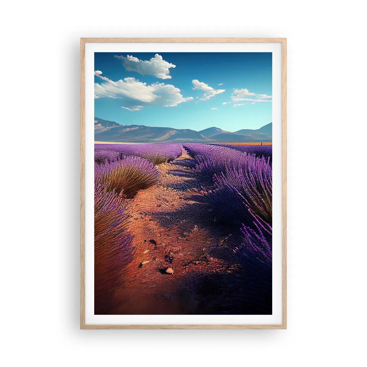 Plakat i ramme af lyst egetræ - Duftende marker - 70x100 cm