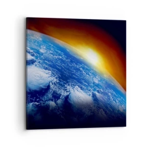 Lærredstryk - Billede på lærred - Solopgang over den blå planet - 70x70 cm