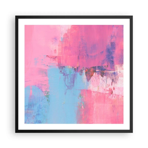 Plakat i sort ramme - Lyserød, blå og en knivspids lys - 60x60 cm