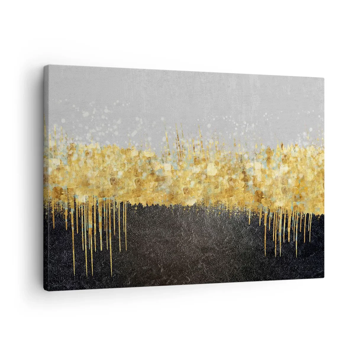 Lærredstryk - Billede på lærred - Abstrakt komposition i nuancer af guld og sort - 70x50cm - Indad og opad - Moderne vægdekoration til stue og soveværelse ARTTOR