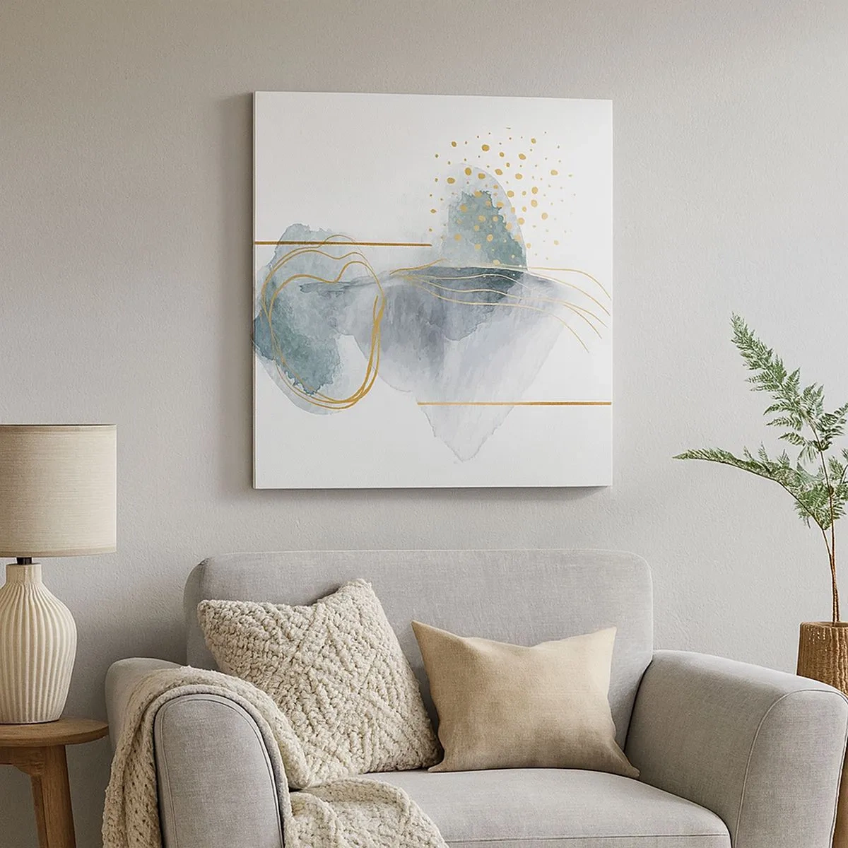 Lærredstryk - Billede på lærred - Om forholdet mellem grå og guld - 30x30 cm