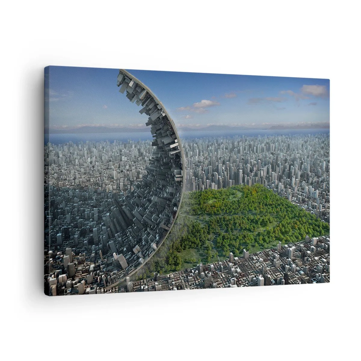 Lærredstryk - Billede på lærred - En dynamisk by med et surrealistisk twist - 70x50cm - Naturen er evig - Moderne vægdekoration til stue og soveværelse ARTTOR