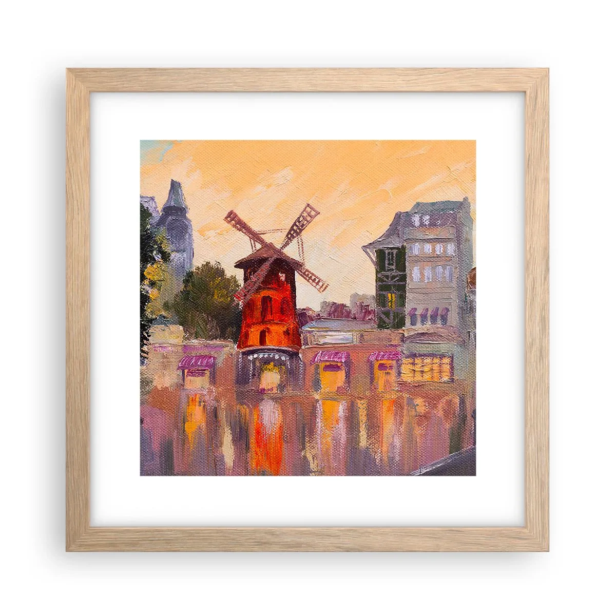 Plakat i ramme af lyst egetræ - Parisiske ikoner - Moulin Rouge - 30x30 cm