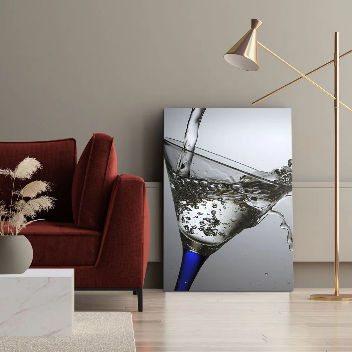 Lærredstryk - Billede på lærred - Krystalvand i krystalglas - 55x100 cm