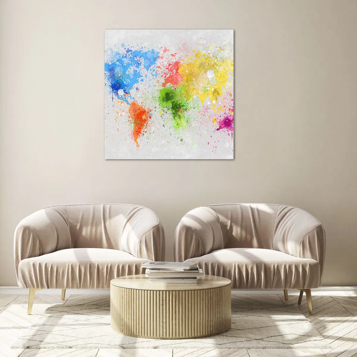 Billede på glas - Alle verdens farver - 70x70 cm