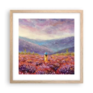 Plakat i ramme af lyst egetræ - I en verden af lavendel - 40x40 cm