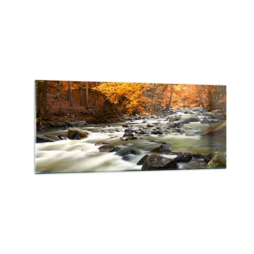 Billede på glas - Et vandløb i den gyldne skov - 120x50 cm