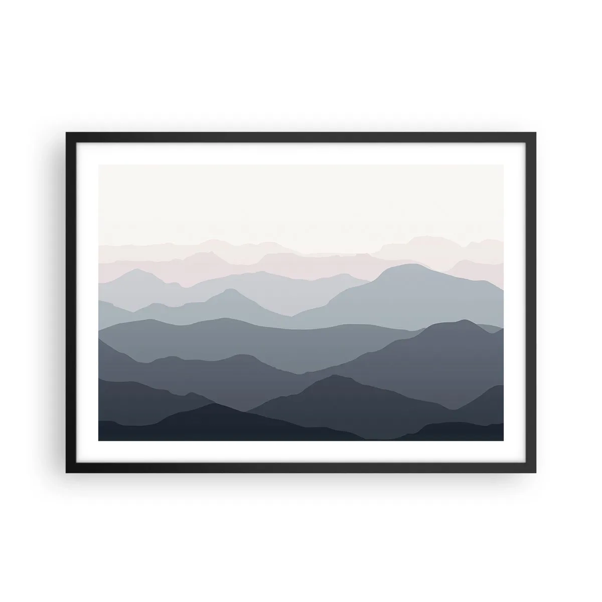 Plakat i sort ramme - Bølger af bjerge - 70x50 cm