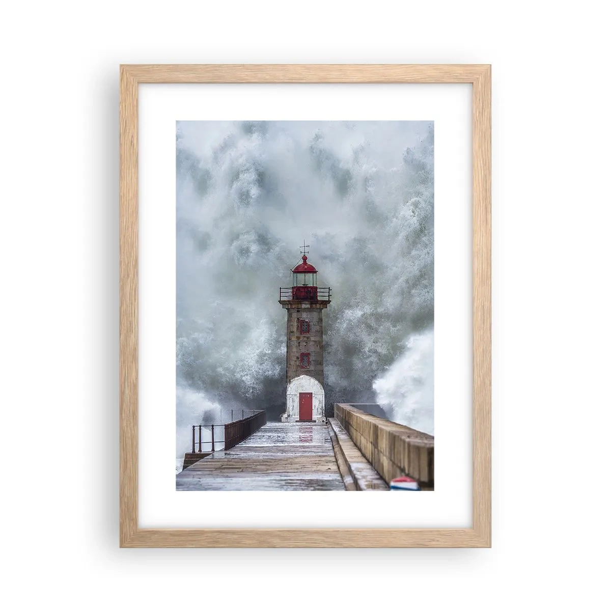 Plakat i ramme af lyst egetræ - Vandets brusen, vindens susen, lyden af vinden - 30x40 cm