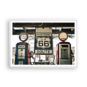 Plakat i hvid ramme - En retro-amerikansk rejse - 100x70 cm