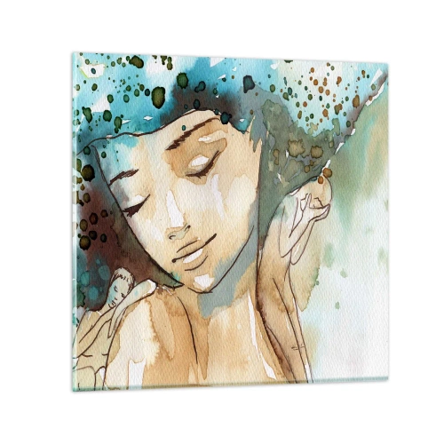 Billede på glas - Lady in blue - 30x30 cm