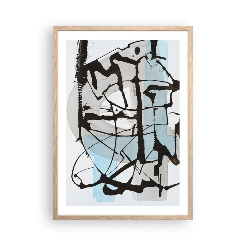 Plakat i ramme af lyst egetræ - Ikke desto mindre blå - 50x70 cm