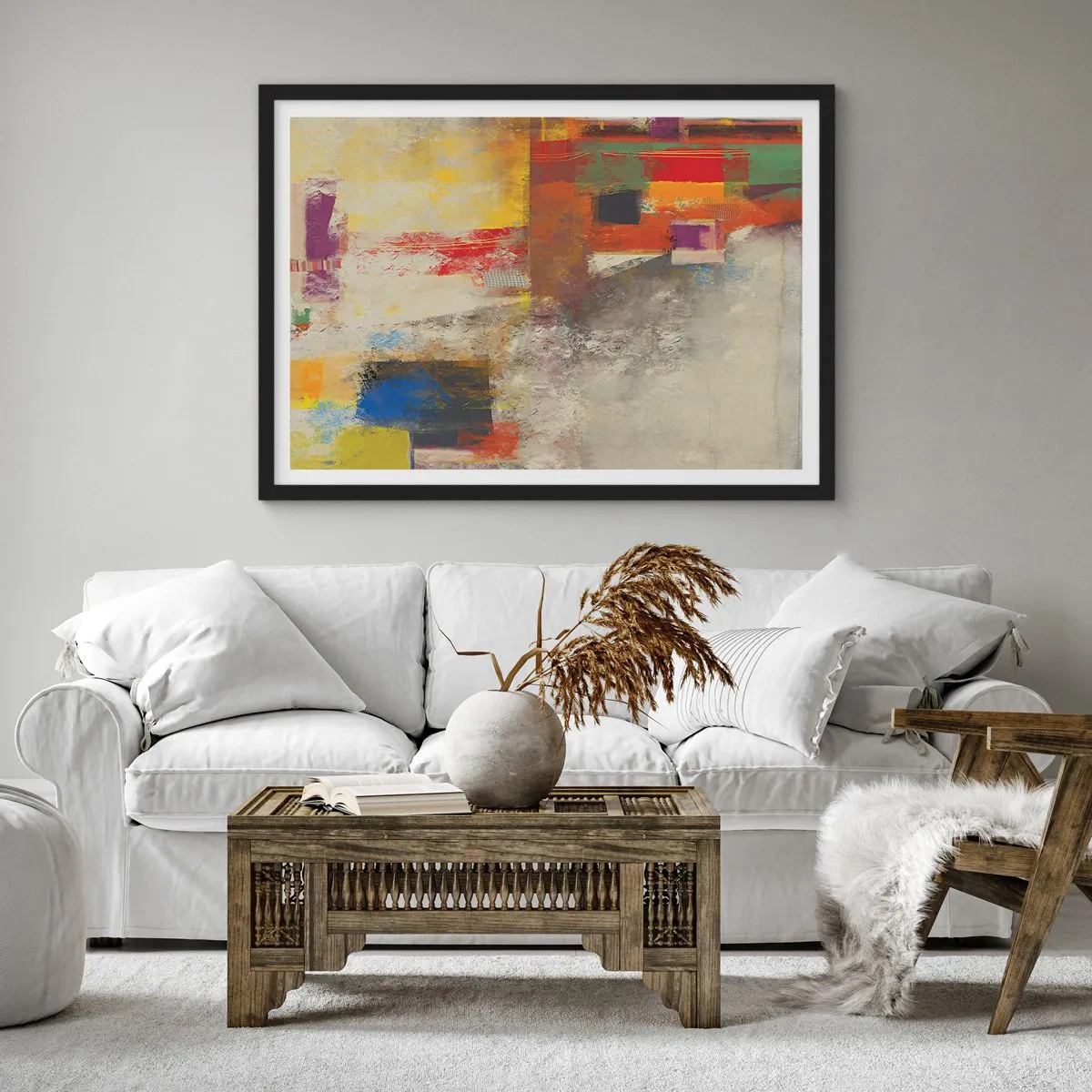 Plakat i sort ramme - Geometri af farver - 70x50 cm