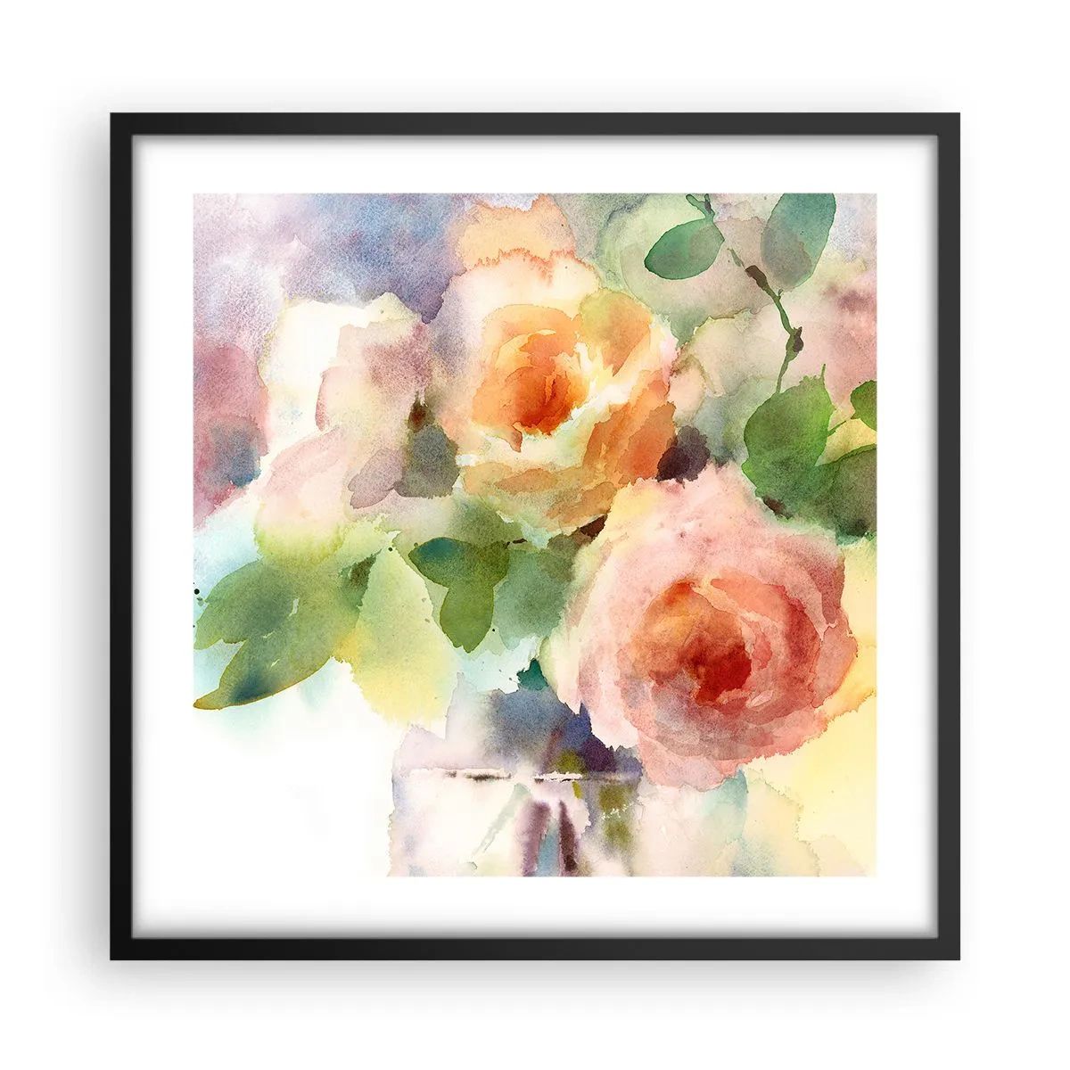 Plakat i sort ramme - Delikat som akvarelfarve - 50x50 cm