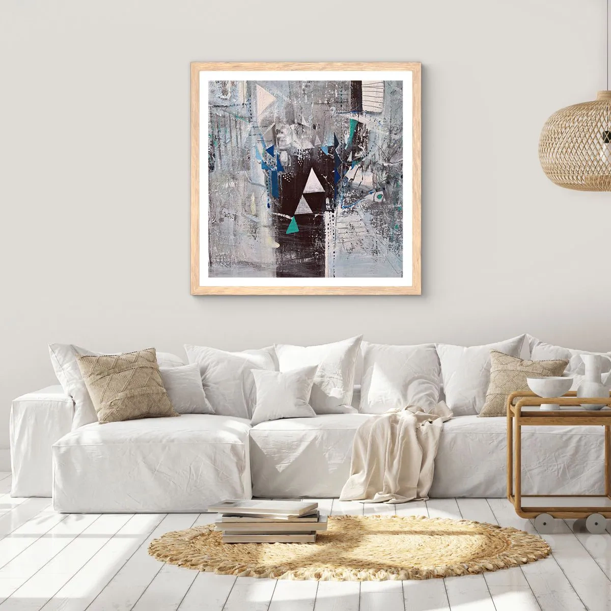 Plakat i ramme af lyst egetræ - Overordnet rækkefølge af trekanter - 60x60 cm