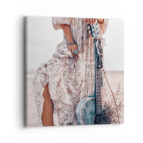 Lærredstryk - Billede på lærred - Børn blomster på vej - 30x30 cm