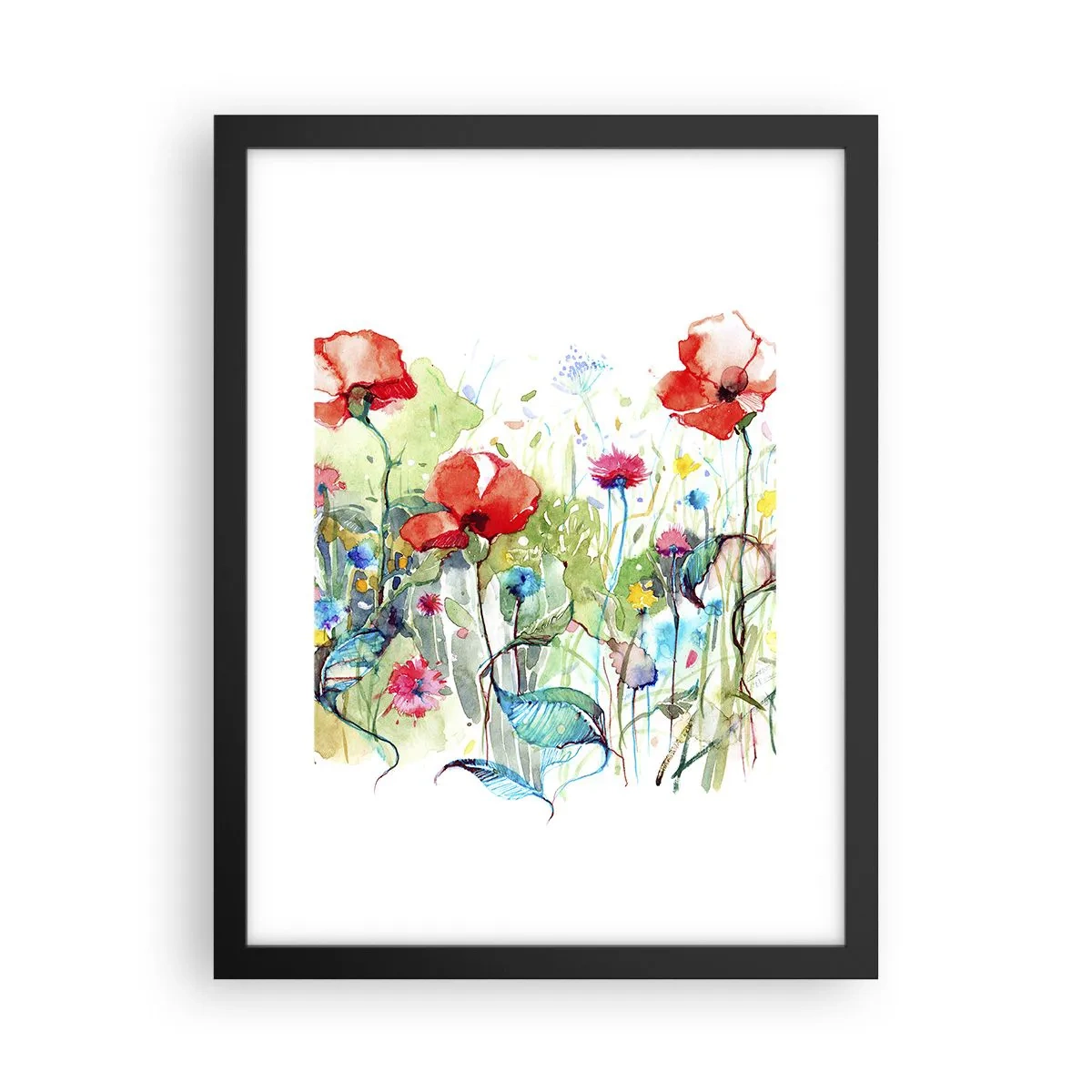 Plakat i sort ramme - En blomstrende eng i maj - 30x40 cm