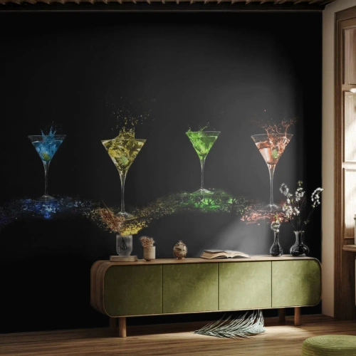 Fototapet Premium Canvas - Glædens farver i krystalglas - Gastronomi, Cocktail, Farverig drink - 100x70 cm