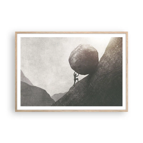 Plakat i ramme af lyst egetræ - Jeg tror mod al forventning - 100x70 cm