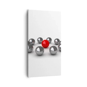 Lærredstryk - Billede på lærred - Cirkel i sølv og rød - 55x100 cm