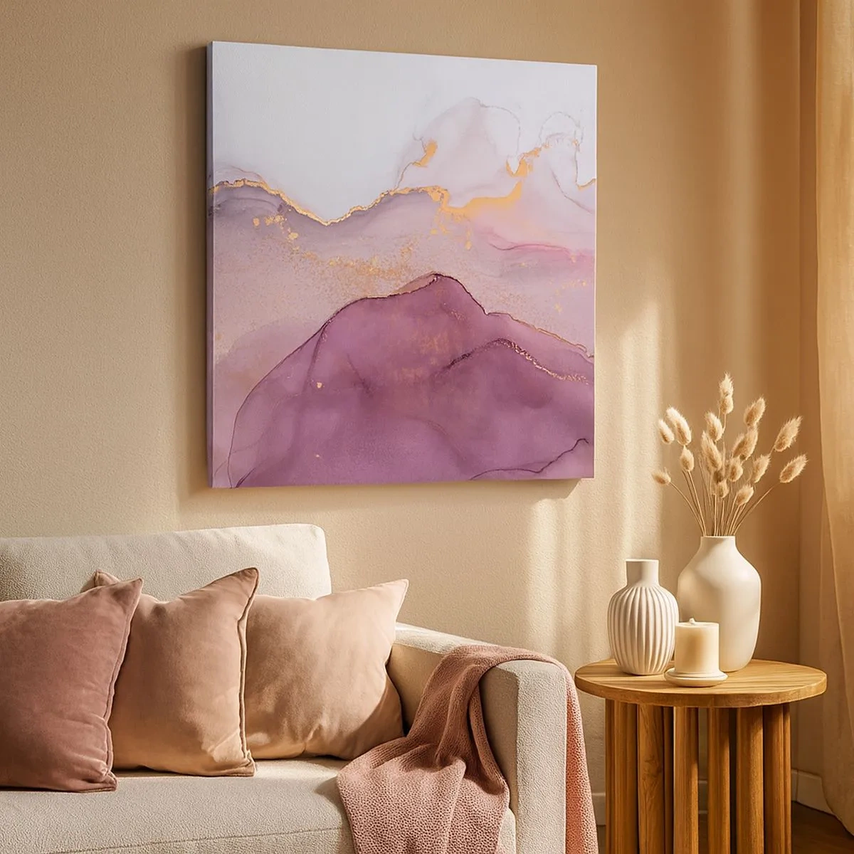 Lærredstryk - Billede på lærred - Lilla og violette bølger - 30x30 cm