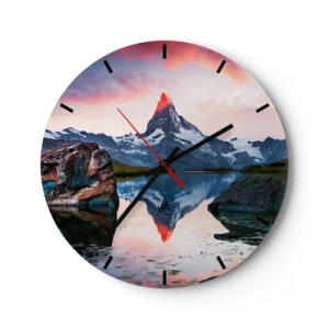 Vægur, Uret - Matterhorn spejler sig i en rolig sø ved solnedgang - 30x30cm - Bjergenes hjerte er varmt - Moderne vægdekoration til stue, køkken og soveværelse ARTTOR