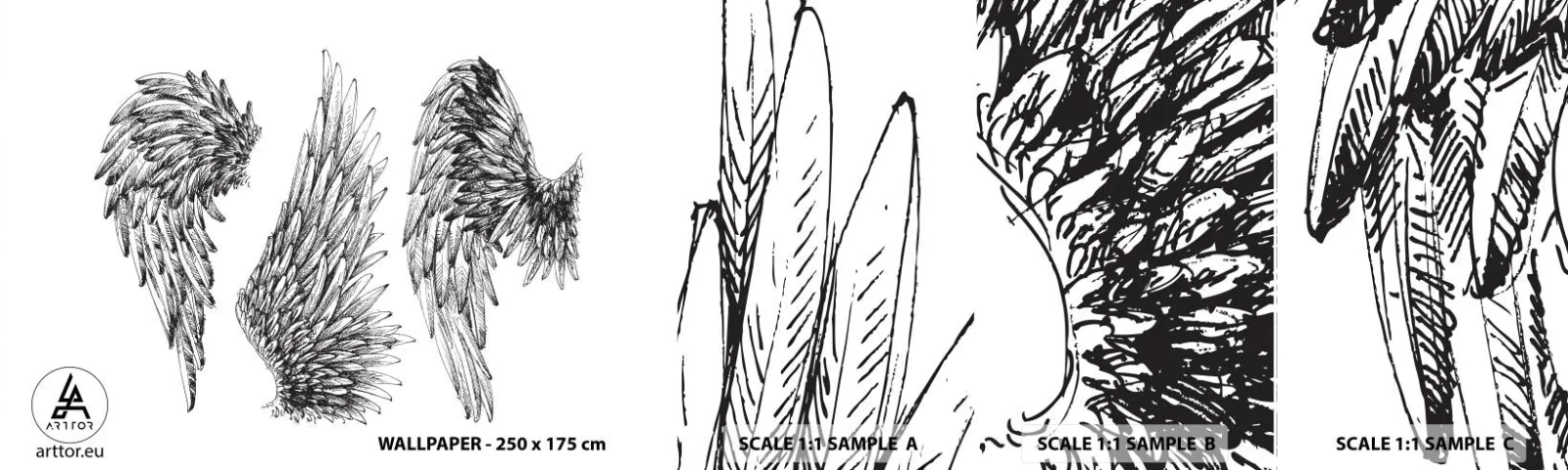 Fototapet Prøve Standard Eco - Og du kan blive en engel - Fuglefjer, Vinger, Grafik - 100x30 cm