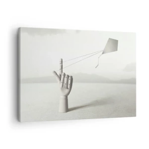 Lærredstryk - Billede på lærred - En minimalistisk træhånd med en drage mod en landskabsbaggrund. - 70x50cm - Styrkeprøve - Moderne vægdekoration til stue og soveværelse ARTTOR