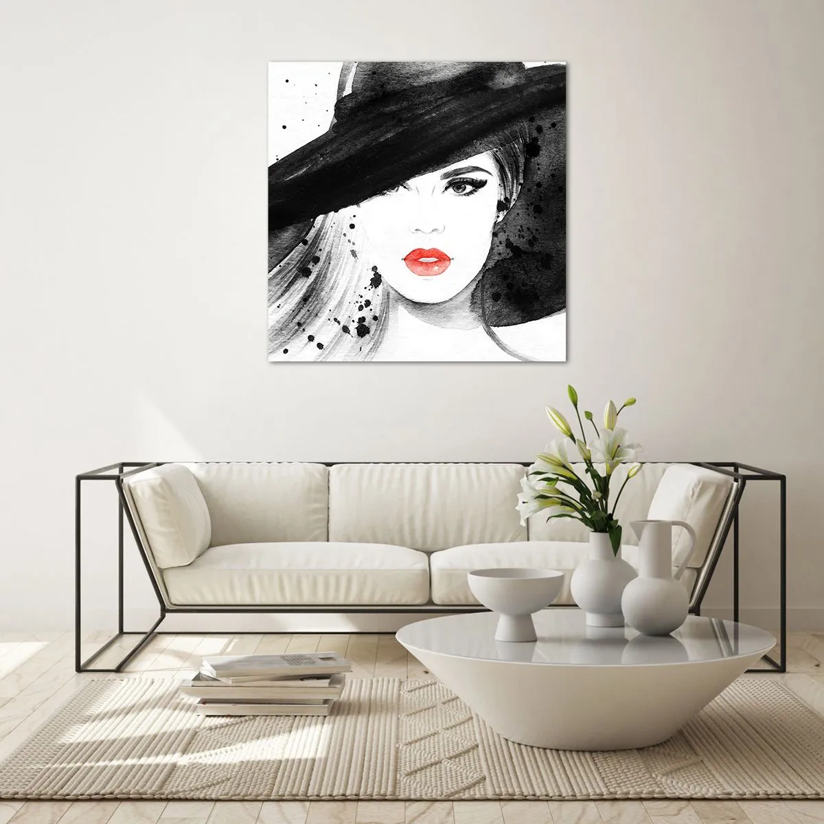 Billede på glas - Dame i sort - 50x50 cm
