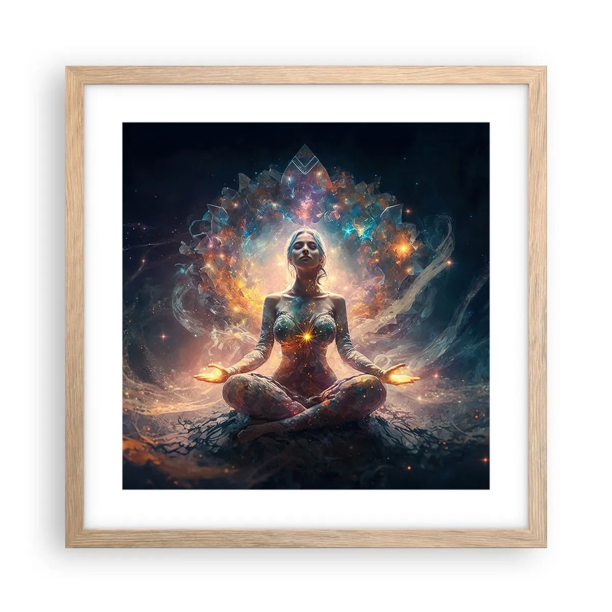 Plakat i ramme af lyst egetræ - Flow af god energi - 40x40 cm