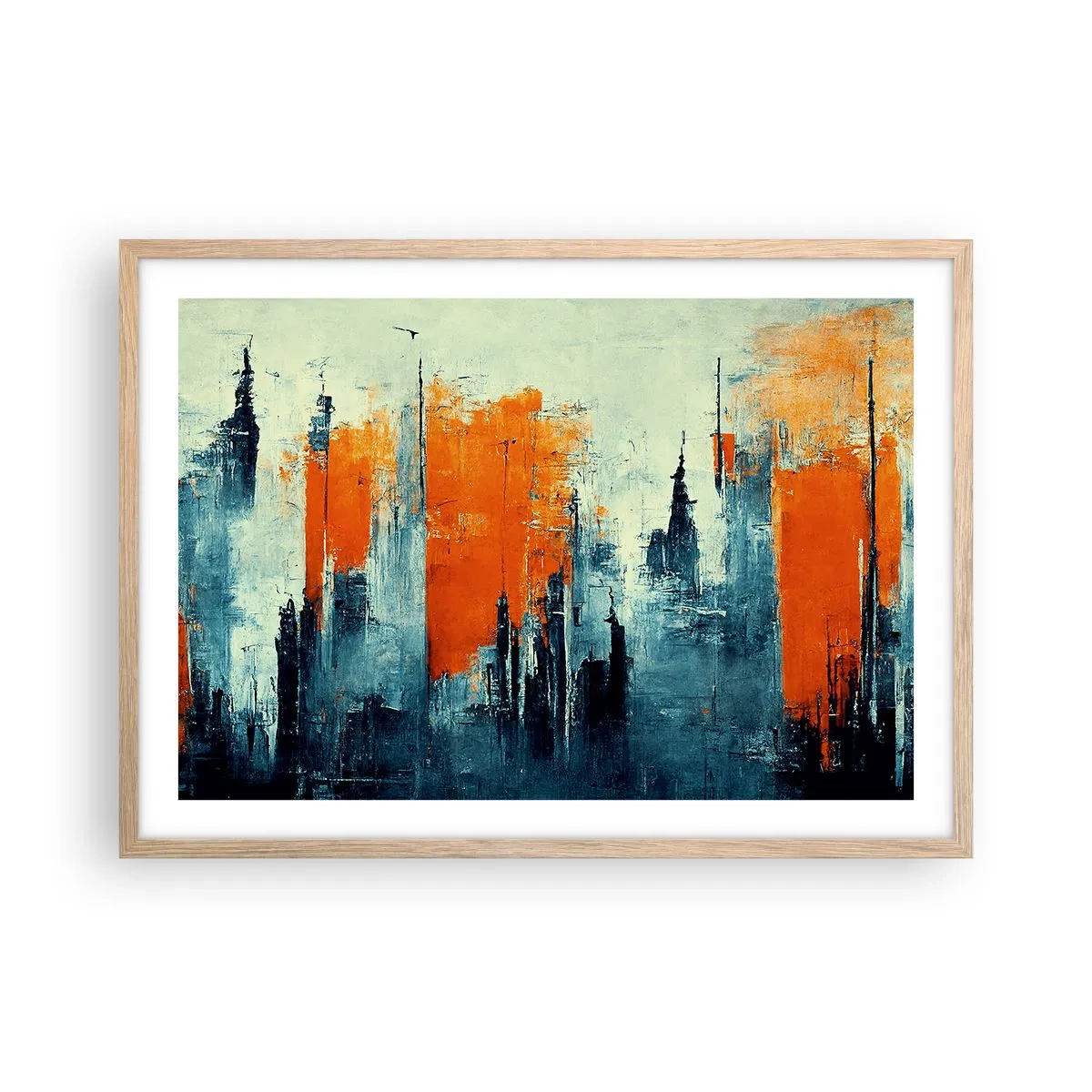 Plakat i ramme af lyst egetræ - Moderne landskab - 70x50 cm