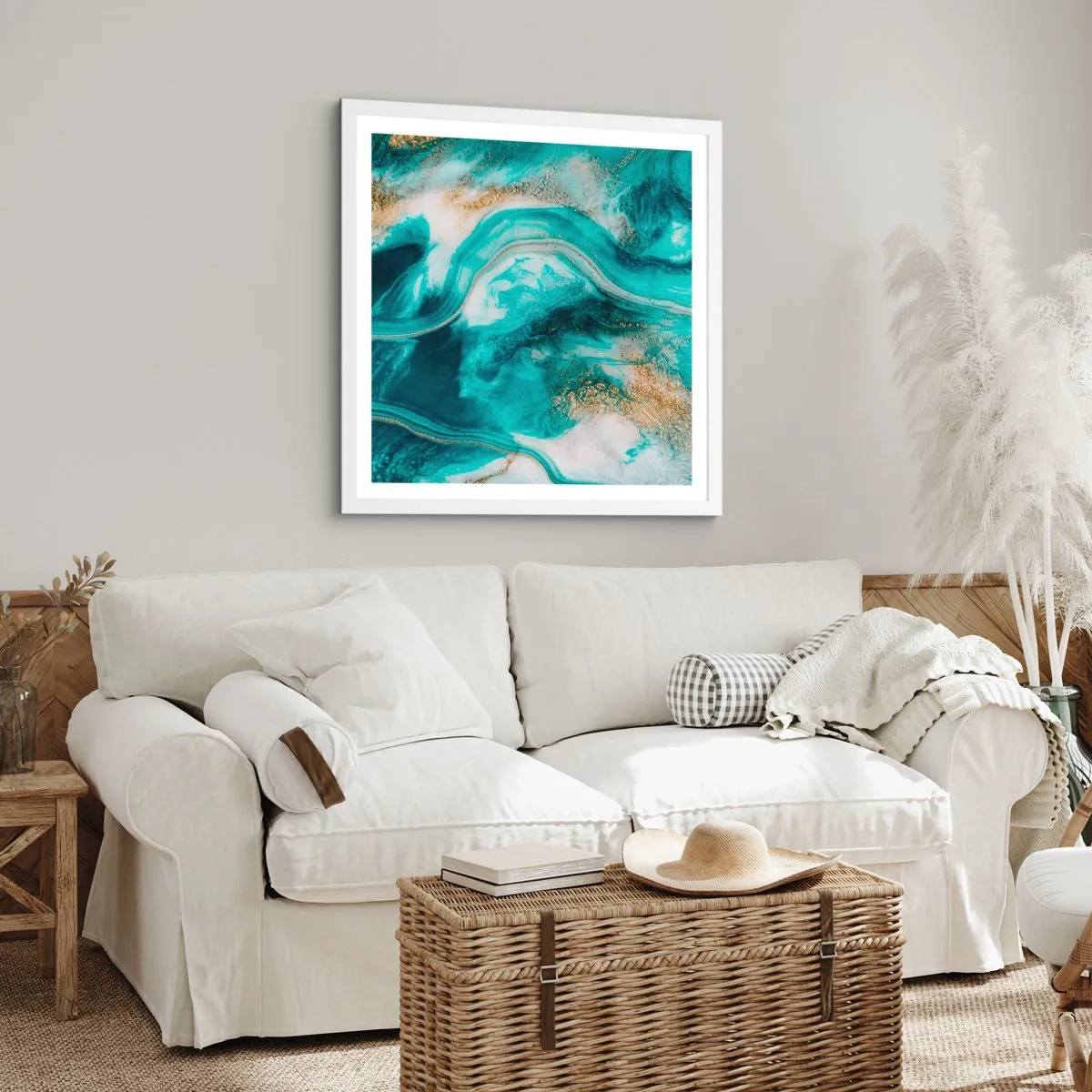 Plakat i hvid ramme - Flod af guld - 60x60 cm