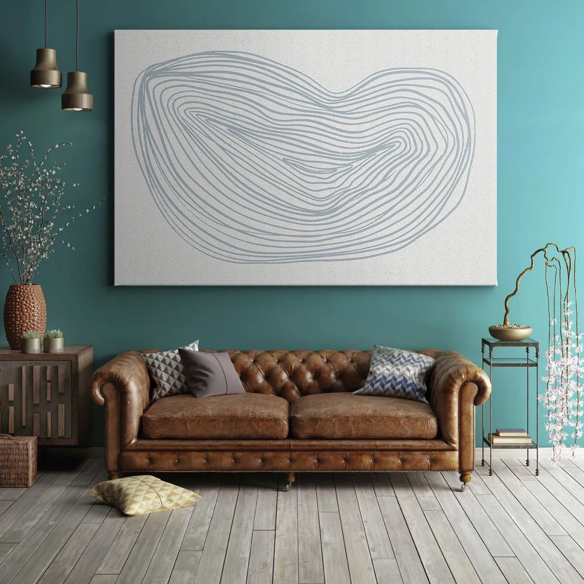 Lærredstryk - Billede på lærred - Abstrakt bølgemotiv i sart blå - 70x50cm - Smil fra en dråbe - Moderne vægdekoration til stue og soveværelse ARTTOR