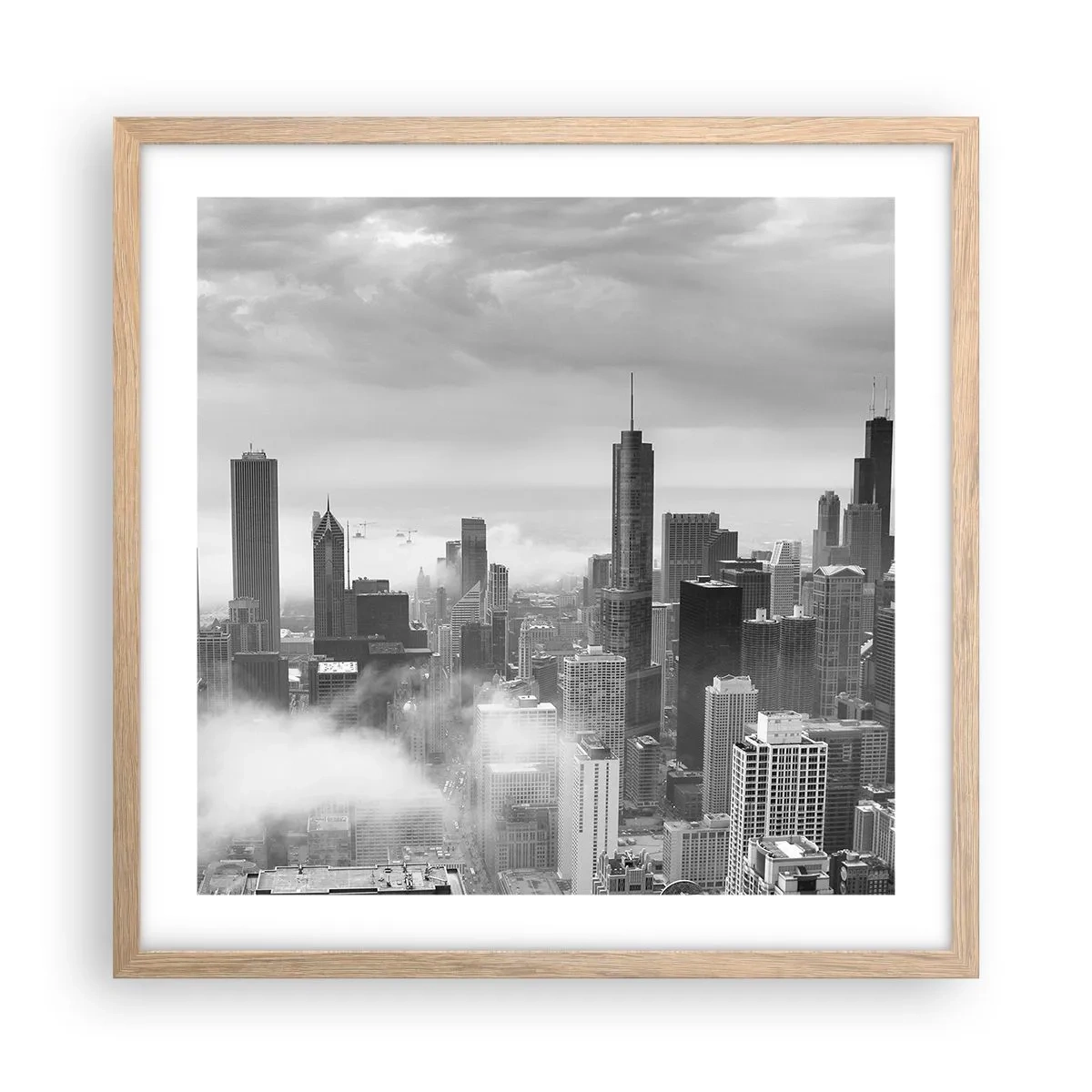 Plakat i ramme af lyst egetræ - Amerikansk landskab - 50x50 cm