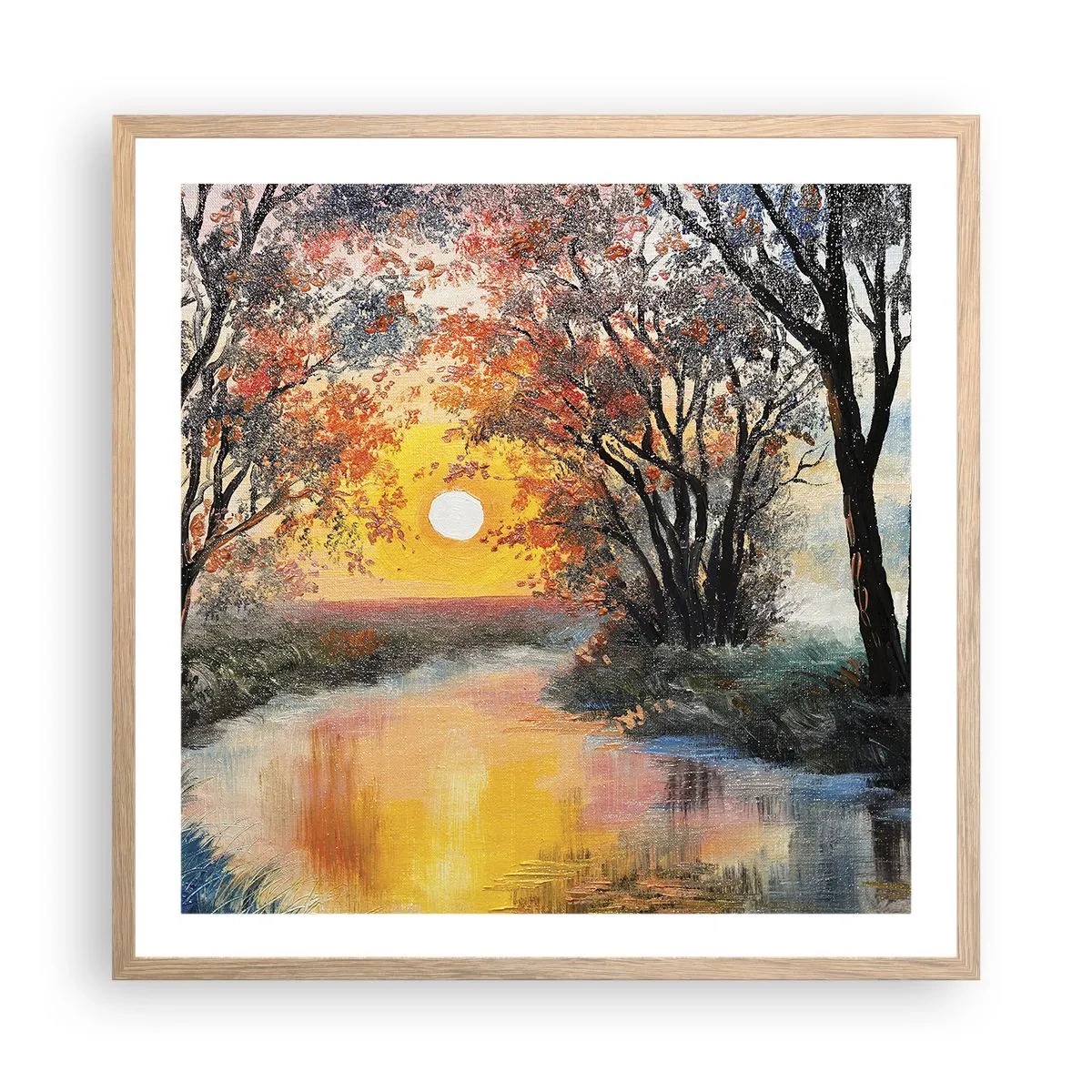 Plakat i ramme af lyst egetræ - Efterårs atmosfære - 60x60 cm