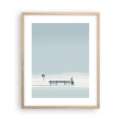 Plakat i ramme af lyst egetræ - Ja, jeg venter. - 40x50 cm