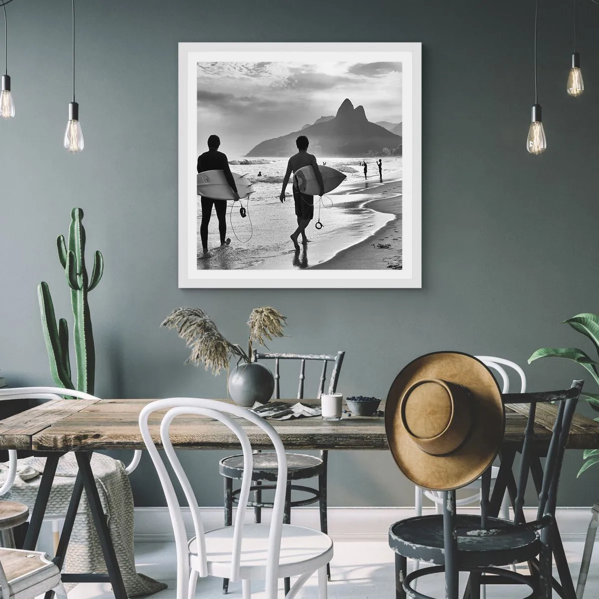 Plakat i hvid ramme - Samba til én bølge - 30x30 cm