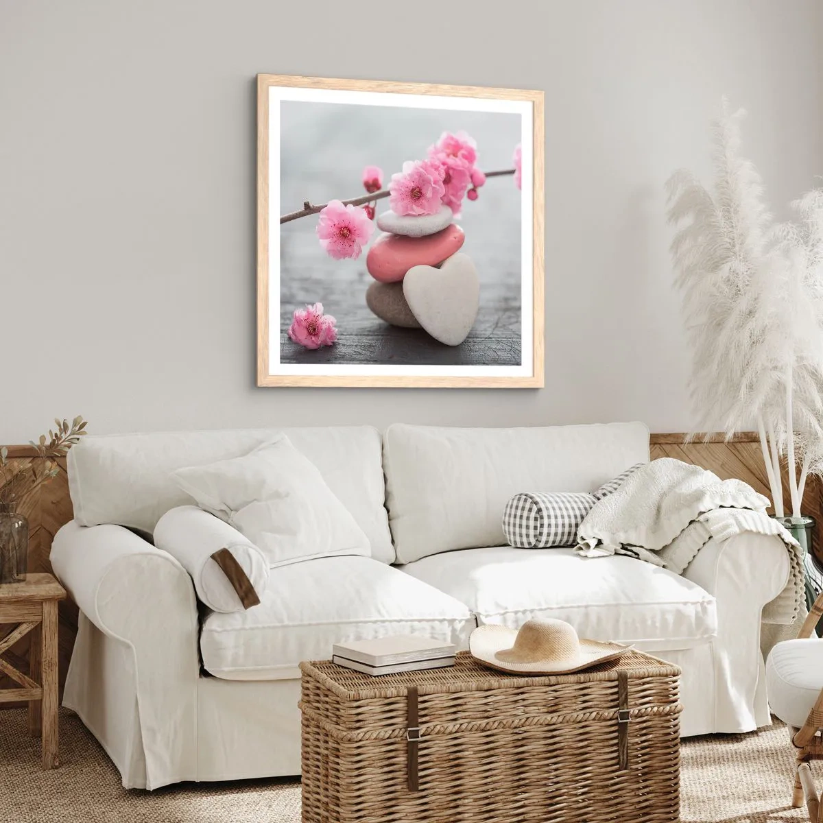 Plakat i ramme af lyst egetræ - Kirsebærblomstens lyksalighed - 30x30 cm