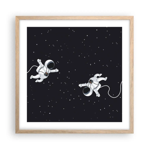 Plakat i ramme af lyst egetræ - Rummet vikler sig sammen - 50x50 cm