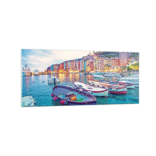 Billede på glas - En farverig aften i havnen - 120x50 cm