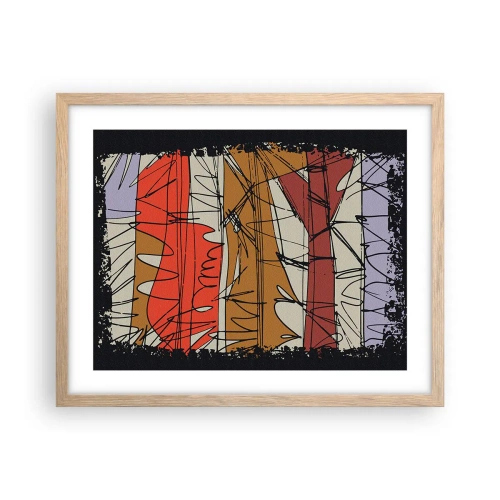 Plakat i ramme af lyst egetræ - Spontan komposition - 50x40 cm