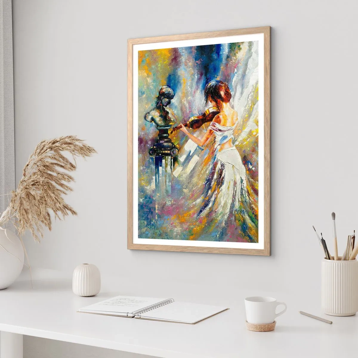 Plakat i ramme af lyst egetræ - Genopliv med følelse - 61x91 cm