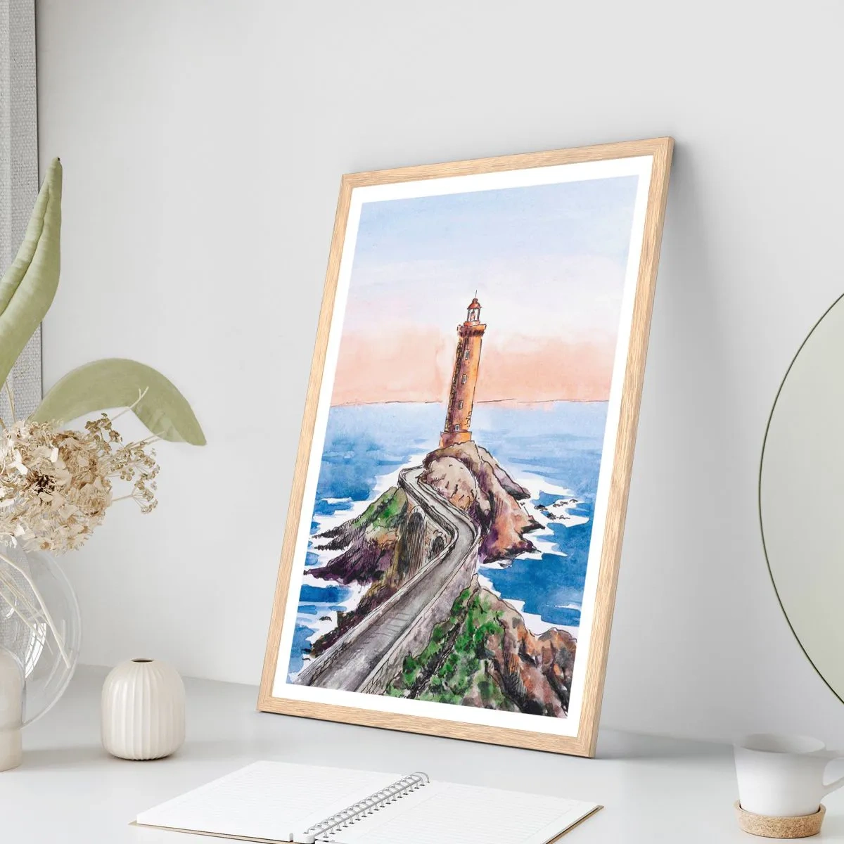 Plakat i ramme af lyst egetræ - Med front mod havet - 50x70 cm