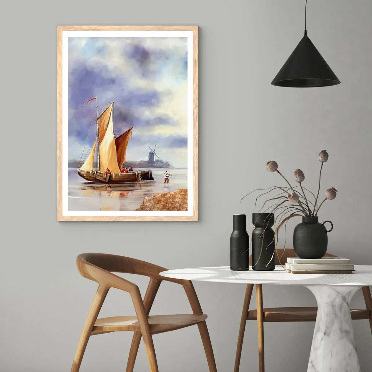Plakat i ramme af lyst egetræ - Sømændenes tilbagevenden - 30x40 cm