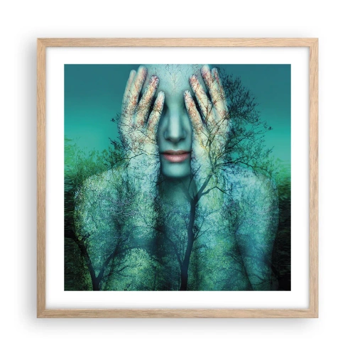 Plakat i ramme af lyst egetræ - Nedsænket i blåt - 50x50 cm
