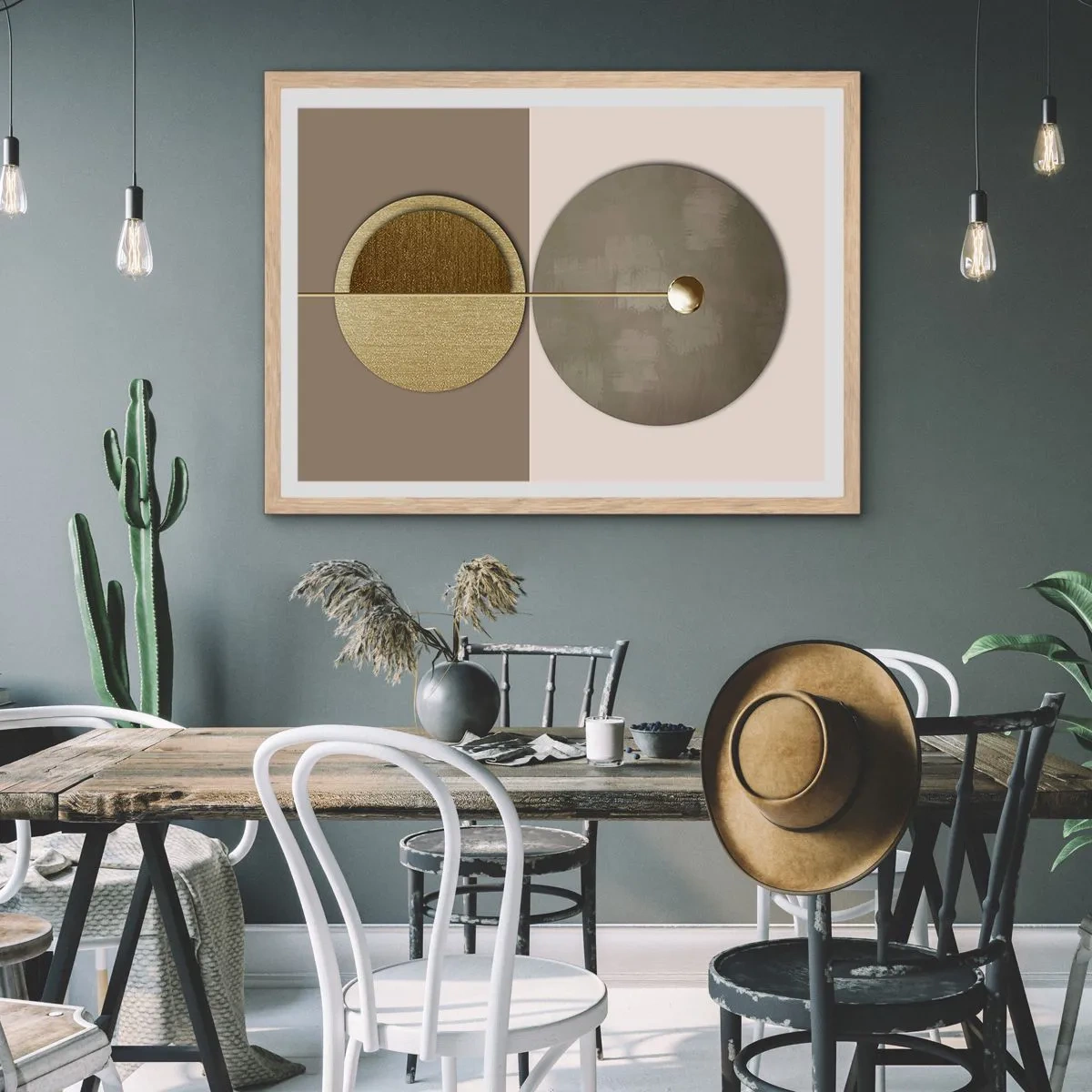 Plakat i ramme af lyst egetræ - Perfekt balance - 100x70 cm