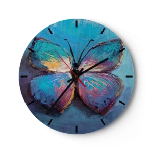 Vægur, Uret - En malerisk sommerfugl i intense farver - 30x30cm - I sin fulde pragt - Moderne vægdekoration til stue, køkken og soveværelse ARTTOR