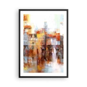 Plakat i sort ramme - En malerisk by med en kunstnerisk designet bro - 50x70cm - Under broen også smuk - Moderne vægdekoration til stue og soveværelse ARTTOR