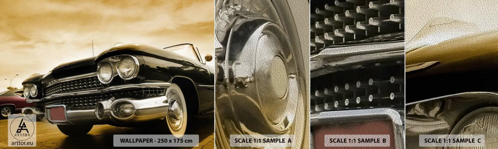 Prøve Fototapet Premium Sand - Klassikere forsvinder aldrig - Bil, Automotive, Retro - 100x30 cm